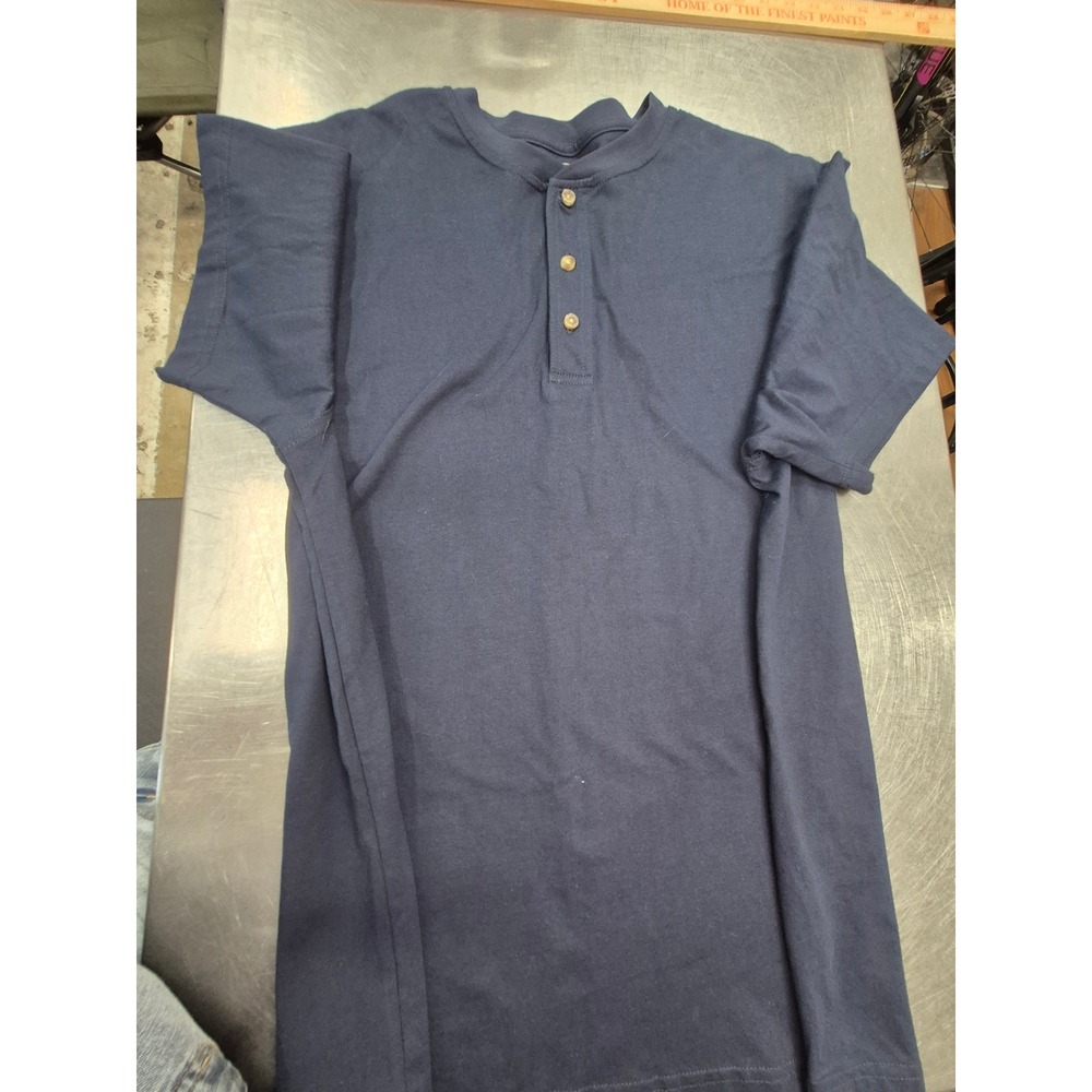 L.L.Bean Henley Shirt Mens Casual Button Short Sleeve Navy Blue L‎